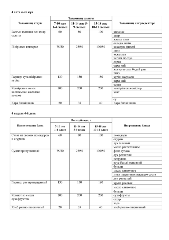 27.11.2025 жылына арналған ас мәзірі/Меню на 27.11.2025